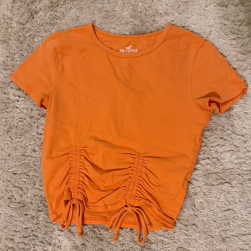 Hollister Orange Short-Sleeve Ruched Drawstring Crop Tee